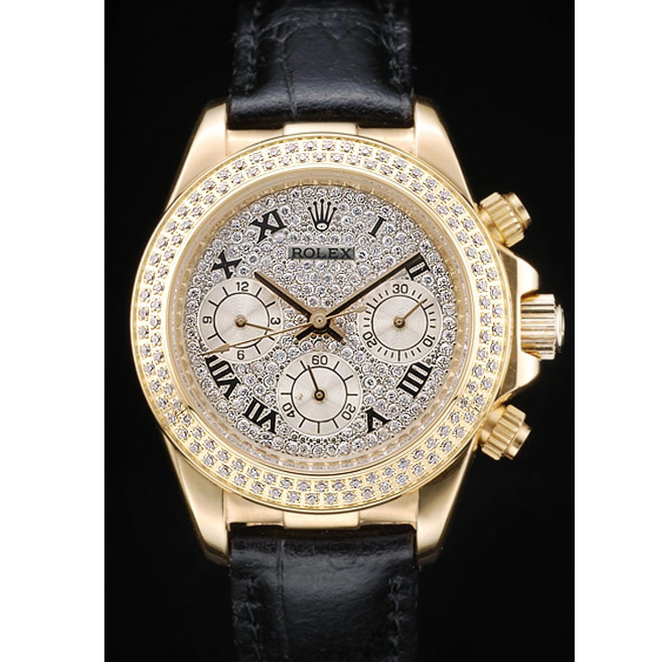 Aaa replica watch Crystal Daytona Rolex Studded Bezel Studded Case Crystal Dial Lady 98238 Gold 0604